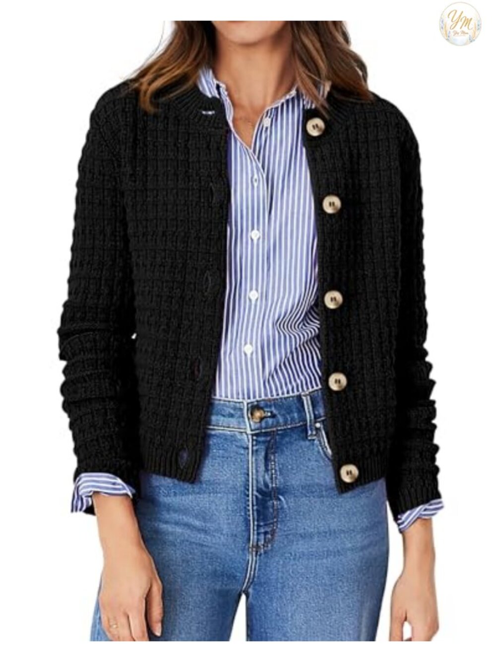 Women's Cotton Long Sleeve Cardigan Sweater Button Up Knit Open Front